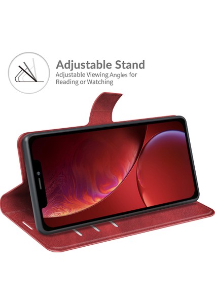 Folio Flip Manyetik Kare Toka Deri Kasa Koruyucusu Cüzdanlı Apple iPhone 13 6.1 Inç-Kırmızı (Yurt Dışından)