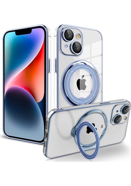 Apple iPhone 13 Telefon Kasası Koruyucu Kasa 6.1 Inç Pc+Tpu Telefon Kapağı Dönen Kickstand Sırt Kabuğu Magsafe-Mavi ile Uyumlu (Yurt Dışından)