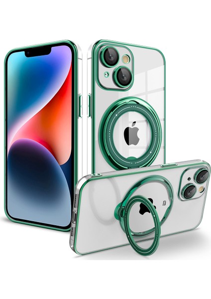 Apple iPhone 13 Telefon Kasası Koruyucu Kasa 6.1 Inç Pc+Tpu Telefon Kapağı Dönen Kickstand Sırt Kabuğu Magsafe-Green ile Uyumlu (Yurt Dışından)