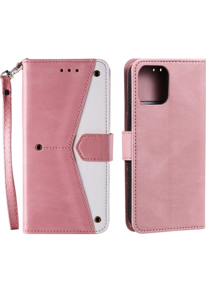 Pu Deri Cüzdan Telefon Kasası Perçin Dekoru Kapak Standı Kasa Kapağı Apple iPhone 13 6.1 Inç Pembe (Yurt Dışından)