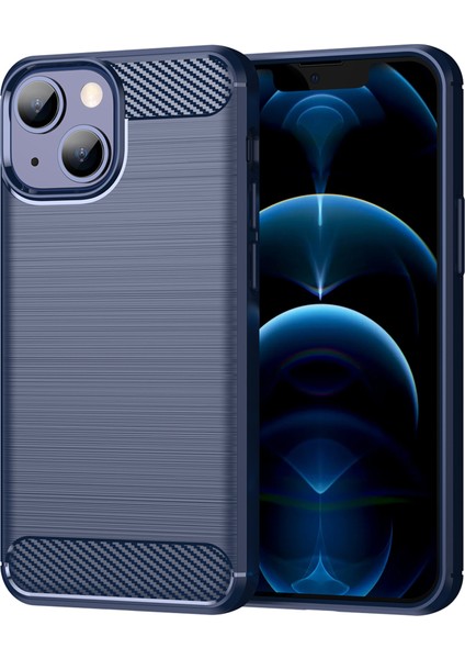 Apple iPhone 13 Telefon Kılıfı Için 1.8mm Esnek Tpu Anti-Çizelge Karbon Fiber Fırçalı Koruyucu Kapak Telefon Geri Kılıf 6.1 Inç-Mavi (Yurt Dışından)