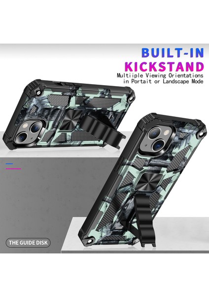 Kamuflaj Tasarım Apple iPhone 13 Için Iyi Korunmuş Anti-Fall Telefon Kabuğu 6.1 Inç Işıklı Yeşil (Yurt Dışından)