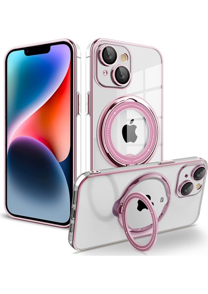 Apple iPhone 13 Telefon Kılıfı Koruyucu Kılıf 6.1 Inç Pc+Tpu Telefon Kapağı Dönen Kickstand Sırt Kabuğu Magsafe-Pink ile Uyumlu (Yurt Dışından)