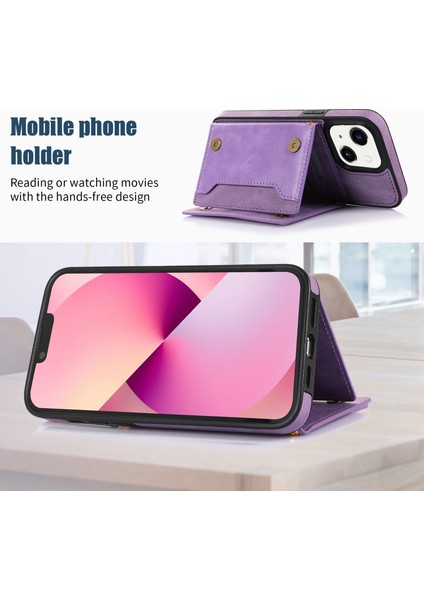Apple iPhone 13 Telefon Kasası Rfıd Engelleme Telefon Kılıfı 6.1 Inç Rhinestone Dekor Tri-Kat Cüzdan Kickstand Pu Deri Kaplı Tpu Kapak Omuz Kayışı Doğru (Yurt Dışından) modelleri