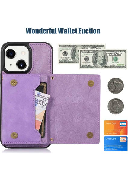 Apple iPhone 13 Telefon Kasası Rfıd Engelleme Telefon Kılıfı 6.1 Inç Rhinestone Dekor Tri-Kat Cüzdan Kickstand Pu Deri Kaplı Tpu Kapak Omuz Kayışı Doğru (Yurt Dışından) fırsatları
