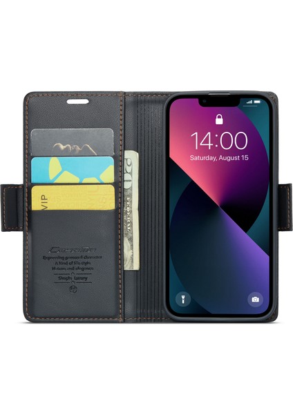 Apple iPhone 13 Için 6.1 Inç Litchi Doku Telefon Kılıfı Rfıd Blowıng Cül Stand Pu Deri Kapak Black (Yurt Dışından) fiyatları