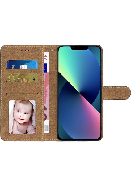 Apple iPhone 13 Telefon Kasası 6.1 Inç Telefon Kapağı Basılı Çizgi Dekor Cüzdan Çılgın At Doku Standı Deri Telefon Kasası Kayış-Siyah ile (Yurt Dışından) modelleri
