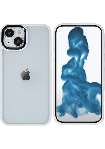 Apple iPhone 14 Telefon Kasası 6.1 Inç Şok Geçirmez Pc+Tpu Kapak Metal Kamera Lens Çerçeve Metal Düğmeleri Cep Telefonu Kasa-Beyaz (Yurt Dışından)