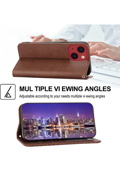 Apple iPhone 13 Telefon Kılıfı Için Buzağı Dokusu Pu Deri Kılıf 6.1 Inç Manyetik Cüzdan Baskılı Rhombus Desen Telefon Stand Kapağı Strap-Brown (Yurt Dışından) fırsatları