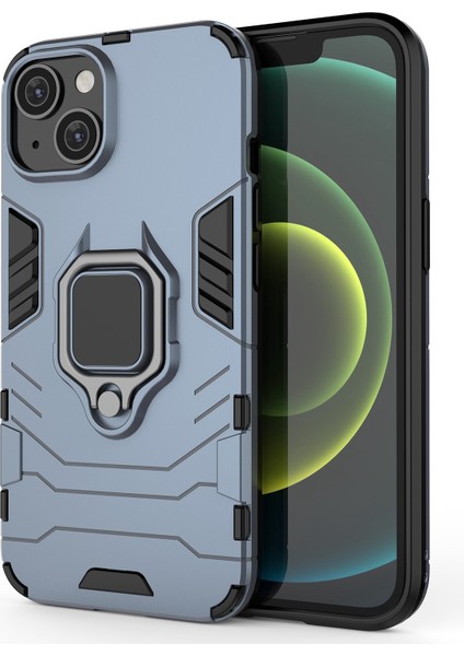 Apple iPhone 14 Telefon Kasası 6.1 Inç Anti-Fall Telefon Kasası Yüzüğü Kickstand Sturdy Şok Geçirmez Esnek Tpu+Sert Pc Arka Kapak-Mavi (Yurt Dışından)