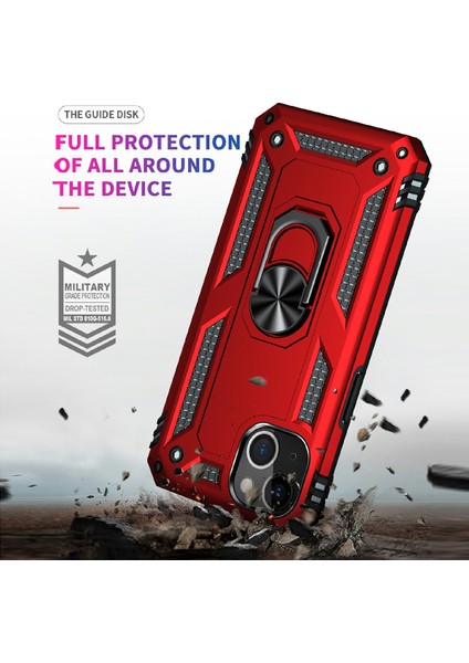 Apple iPhone 13 Telefon Kasası Araba Montaj Rotary Yüzüğü Kickstand Askeri Sınıf Pc Tpu Combo Kasa Şok Geçirmez Kapak 6.1 Inç-Kırmızı (Yurt Dışından) fırsatları