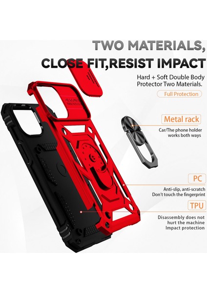 Apple iPhone 13 Telefon Kasası 6.1 Inç Anti-Çizik Cep Telefonu Kasası Yüzüğü Kickstand Hibrid Pc+Tpu Kabuklu Slayt Kamera Koruması Kapak-Kırmızı (Yurt Dışından) fırsatları