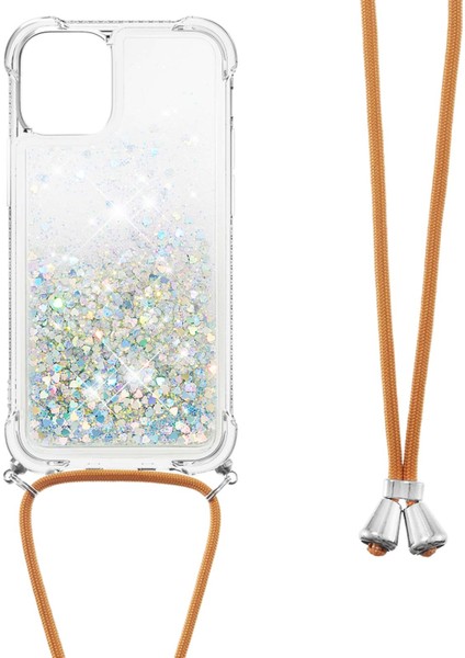 Apple iPhone 13/14 Için Telefon Kasası Köpüklü Yüzen Sıvı ve Yumuşak Tpu Şok Geçirmez Koruma Tampon Kapağı Lanyard -Silver (Yurt Dışından)
