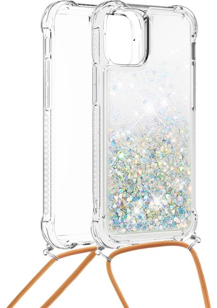 Apple iPhone 13/14 Için Telefon Kasası Köpüklü Yüzen Sıvı ve Yumuşak Tpu Şok Geçirmez Koruma Tampon Kapağı Lanyard -Silver (Yurt Dışından)