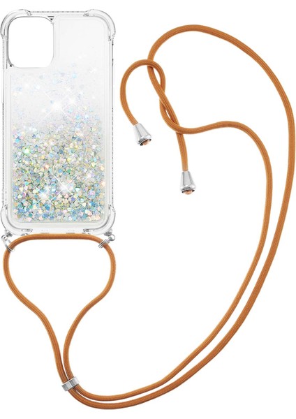 Apple iPhone 13/14 Için Telefon Kasası Köpüklü Yüzen Sıvı ve Yumuşak Tpu Şok Geçirmez Koruma Tampon Kapağı Lanyard -Silver (Yurt Dışından)