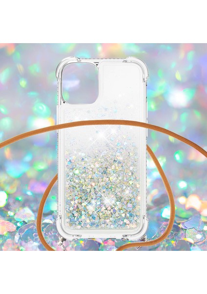 Apple iPhone 13/14 Için Telefon Kasası Köpüklü Yüzen Sıvı ve Yumuşak Tpu Şok Geçirmez Koruma Tampon Kapağı Lanyard -Silver (Yurt Dışından)