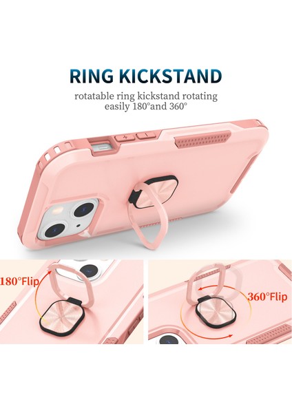 Apple iPhone 13 Telefon Kılıfı Için 6.1 Inç 3 Arada Şok Geçirmez Yüzük Tutucu Telefon Vakası Kickstand Anti-Giyim Anti Koruyucu Telefon Geri Kapak Pembe (Yurt Dışından) fiyatları