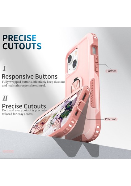 Apple iPhone 13 Telefon Kılıfı Için 6.1 Inç 3 Arada Şok Geçirmez Yüzük Tutucu Telefon Vakası Kickstand Anti-Giyim Anti Koruyucu Telefon Geri Kapak Pembe (Yurt Dışından) modelleri