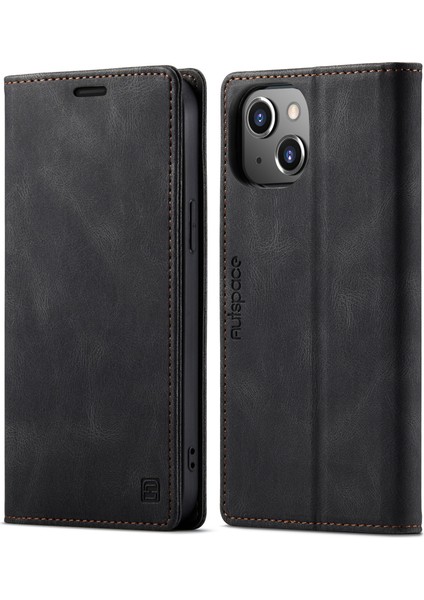 Rfıd Engelleme Retro Mat Otomatik Absorbed Deri Cüzdan Stand Telefon Kapağı Apple iPhone 13 6.1 Inç-Black (Yurt Dışından)
