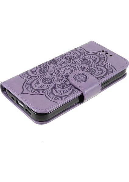 Apple iPhone 13 Telefon Kasası Için Mandala Çiçek Pu Deri Telefon Stand Kapağı Cüzdan Kılıfı Strap 6.1 Inç-Mor (Yurt Dışından) fırsatları