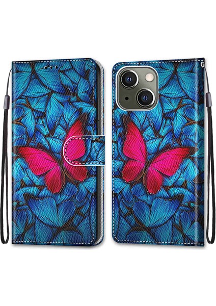 Desen Baskı Pu Deri Deri Stand Cüzdan Kasa Telefon Kapağı Apple iPhone 13 6.1 Inç-Kırmızı (Yurt Dışından) fiyatları