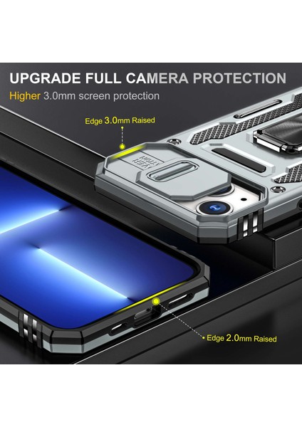 Apple iPhone 13 Telefon Kılıfı Için 6.1 Inç Yüzük Kickstand Anti-Fall Vaka Kamera Kapağı Pc+Tpu Cep Telefonu Koruyucu Kapak Grey (Yurt Dışından) modelleri