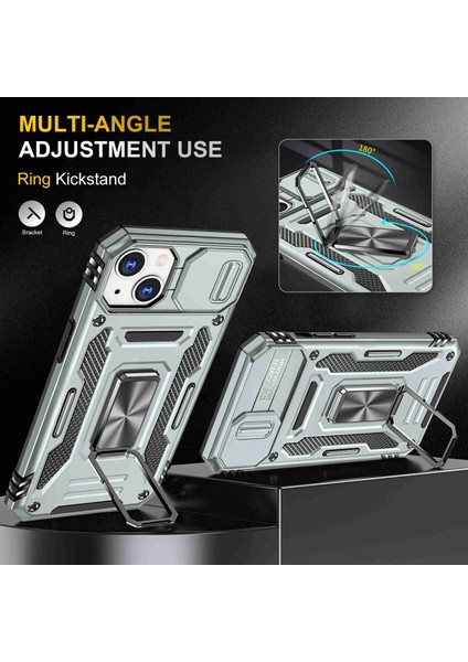 Apple iPhone 13 Telefon Kılıfı Için 6.1 Inç Yüzük Kickstand Anti-Fall Vaka Kamera Kapağı Pc+Tpu Cep Telefonu Koruyucu Kapak Grey (Yurt Dışından) fırsatları