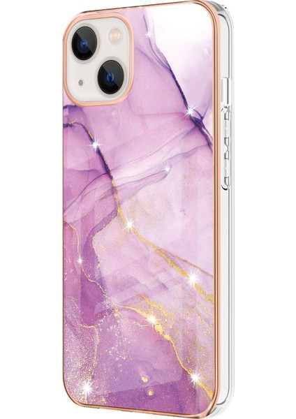 Imd Iml Mermer Desen Electroleating Yumuşak Tpu Telefon Kılıfı Apple iPhone 13 Için 6.1 Inç-Işık Moru (Yurt Dışından)