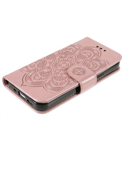 Apple iPhone 13 Telefon Kasası Için Mandala Çiçek Pu Deri Telefon Stand Kapağı Cüzdan Kılıfı Kayış 6.1 Inç-Rose Gold (Yurt Dışından) fırsatları