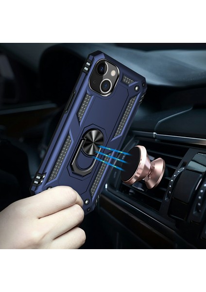 Apple iPhone 13 Telefon Kasası Araba Montaj Rotary Yüzüğü Kickstand Askeri Sınıf Pc Tpu Combo Kasa Şok Geçirmez Kapak 6.1 Inç-Mavi (Yurt Dışından) modelleri