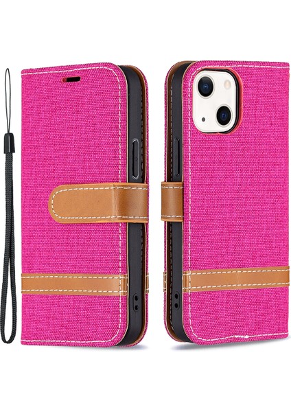 Kot Pantolon Renk Ekleme Deri Standı Cüzdan Telefon Kasa Kapağı Apple iPhone 13 6.1 Inç-Rose (Yurt Dışından) fiyatları
