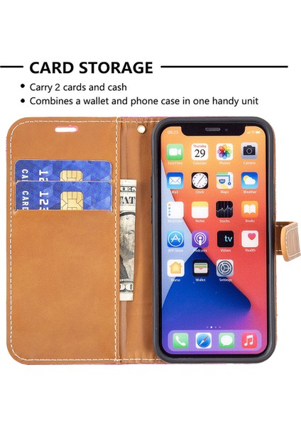 Kot Pantolon Renk Ekleme Deri Standı Cüzdan Telefon Kasa Kapağı Apple iPhone 13 6.1 Inç-Rose (Yurt Dışından) modelleri