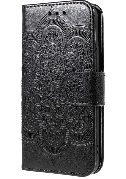 Apple iPhone 13 Telefon Kasası Için Mandala Çiçek Pu Deri Dergisi Stand Kapak Cüzdan Kılıfı Strap 6.1 Inç-Black (Yurt Dışından) fiyatları