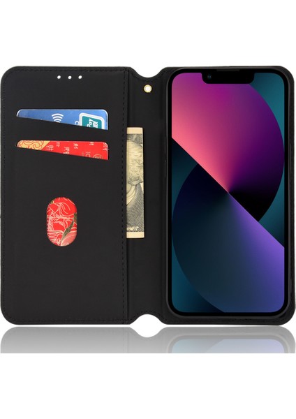 Apple iPhone 13 Telefon Kasası Her Şey Dahil Koruma Standı Cüzdan Telefon Kılıfı 3D Rhombus Baskı Manyetik Otomatik Kapanış Deri Kapak 6.1 Inç-Doğru (Yurt Dışından)