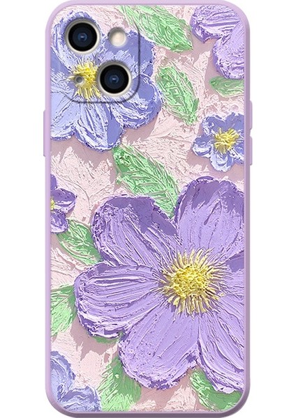 Apple iPhone 13 Telefon Kasası 6.1 Inç Canlı Yağlı Boya Çiçek Desenli Telefon Kasası Anti-Çizik Yumuşak Tpu Arka Kapak-Mor (Yurt Dışından)