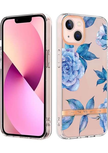 Apple iPhone 13 Telefon Kasası Için Çiçek Deseni Elektrapan Imd Iml Esnek Tpu Koruyucu Telefon Kılıfı Kapak 6.1 Inç-Mavi (Yurt Dışından)