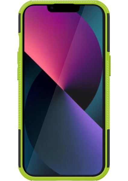 Apple iPhone 14 Telefon Kasası 6.1 Inç Lastik Desen Kayma Önleyici Telefon Kasası Sert Pc Yumuşak Tpu Çift Katman Şok Geçirmez Koruyucu Kapak Kickstand-Yeşil ile (Yurt Dışından) modelleri