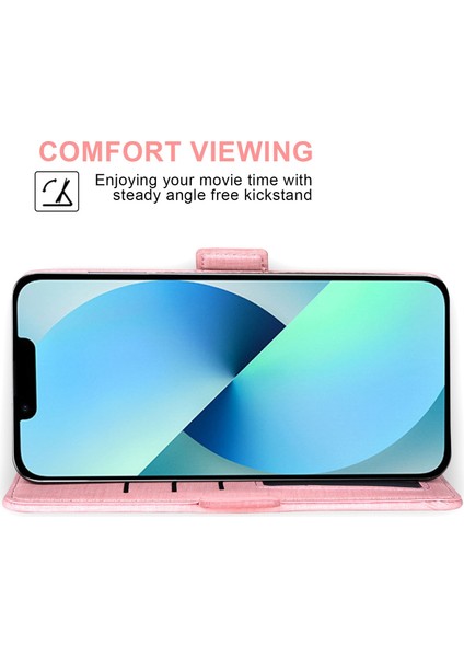 Apple iPhone 14 Telefon Kasası 6.1 Inç Jean Kumaş Doku Anti-Çizelge Anti-Çizelge Kılıf Dönen Kart Yuvası Tasarım Cüzdan Tarzı Deri Kapak Stand-Pink ile (Yurt Dışından)