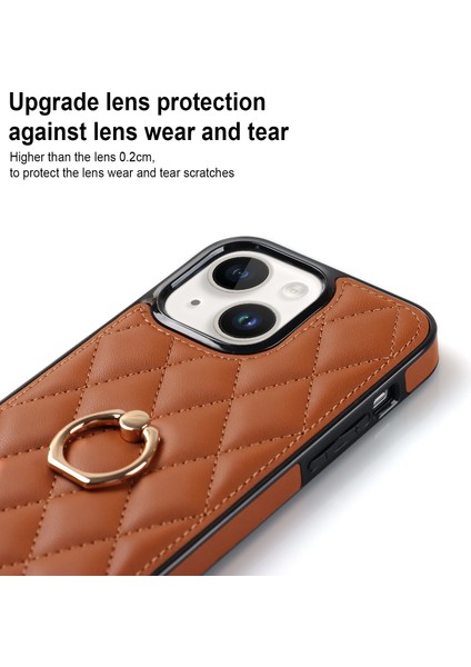 Apple iPhone 13 Telefon Kılıfı 6.1 Inç Pu Deri+Tpu Telefon Kılıfı Dikiş Rhombus Ring Tutucu Kickstand Telefon Kapak-Kahverengi (Yurt Dışından) modelleri