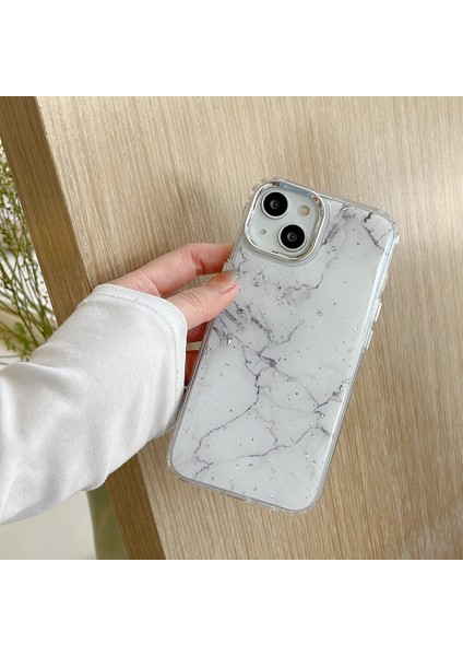 Apple iPhone 13 Telefon Kasası Epoksi Sert Akrilik+Tpu Telefon Kabuğu Elektrokapı Mermer Desen Gümüş Folyo Telefon Kasa-Beyaz (Yurt Dışından) fırsatları