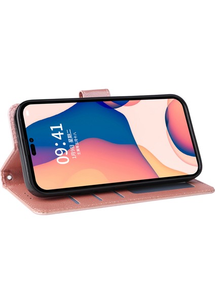 Apple iPhone 14 Telefon Kasası 6.1 Inç Düşüşe Dayanıklı Standı Kapak Folio Flip Deri Cüzdan Cep Telefonu Kasa ile Kordon-Rose Altın (Yurt Dışından)