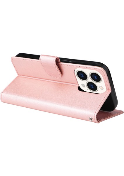 Apple iPhone 14 Telefon Kasası 6.1 Inç Düşüşe Dayanıklı Standı Kapak Folio Flip Deri Cüzdan Cep Telefonu Kasa ile Kordon-Rose Altın (Yurt Dışından)