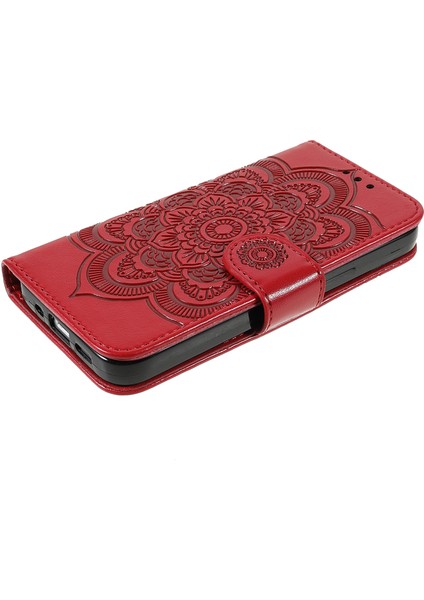 Apple iPhone 13 Telefon Kasası Için Mandala Çiçek Pu Deri Deri Telefon Stand Kapağı Cüzdan Kılıfı Strap 6.1 Inç-Kırmızı (Yurt Dışından) fırsatları