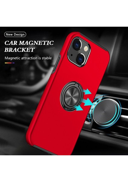 Apple iPhone 14 Telefon Kasası 6.1 Inç Sert Pc+Yumuşak Tpu Çift Katman Koruma Kılıfı Yüzük Araç Montaj Kickstand Koruyucu Telefon Kapak-Kırmızı (Yurt Dışından) fiyatları