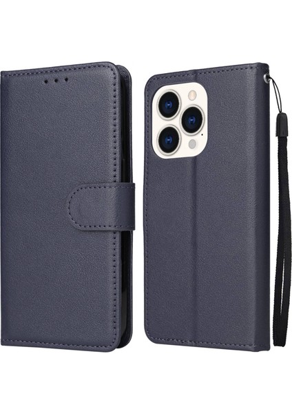 Apple iPhone 14 Telefon Kasası 6.1 Inç Düşüşe Dayanıklı Standı Kapak Folio Flip Deri Deri Cüzdan Cep Telefonu Kasa ile Kordon Mavisi (Yurt Dışından)