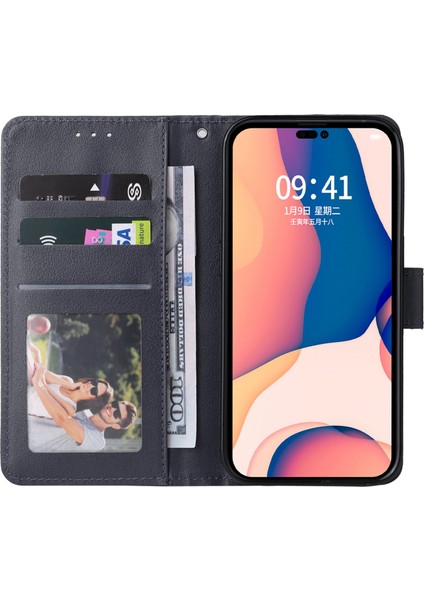 Apple iPhone 14 Telefon Kasası 6.1 Inç Düşüşe Dayanıklı Standı Kapak Folio Flip Deri Deri Cüzdan Cep Telefonu Kasa ile Kordon Mavisi (Yurt Dışından)