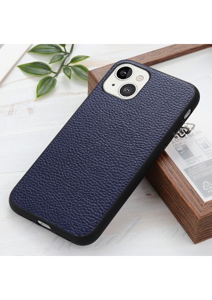 Litchi Skin Pc+Tpu Combo Apple iPhone 13 Için Orijinal Deri Kaplı Arka Kabuk 6.1 Inç-Mavi (Yurt Dışından) modelleri