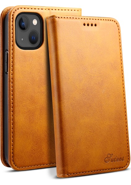 Apple iPhone 13 Telefon Kılıfı Için Iyi Korumalı Dokulu Yüzey Kapağı Anti Drop Anti-Drop Manyetik Kapanış Cüzdan Tasarım Deri Kılıf Stand 6.1 Inç-Khaki (Yurt Dışından)