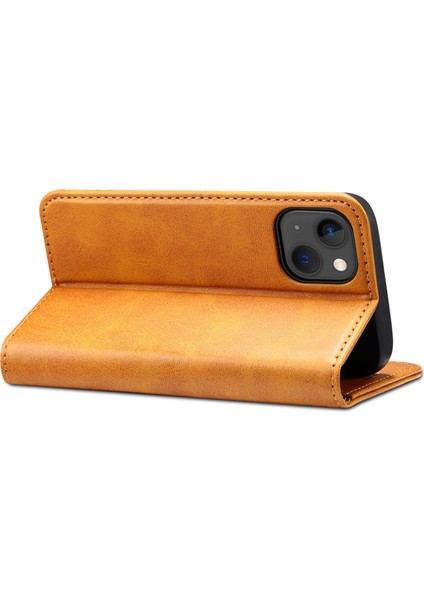 Apple iPhone 13 Telefon Kılıfı Için Iyi Korumalı Dokulu Yüzey Kapağı Anti Drop Anti-Drop Manyetik Kapanış Cüzdan Tasarım Deri Kılıf Stand 6.1 Inç-Khaki (Yurt Dışından) modelleri