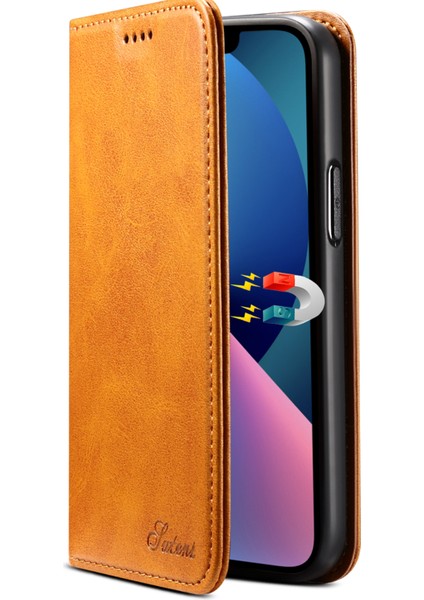 Apple iPhone 13 Telefon Kılıfı Için Iyi Korumalı Dokulu Yüzey Kapağı Anti Drop Anti-Drop Manyetik Kapanış Cüzdan Tasarım Deri Kılıf Stand 6.1 Inç-Khaki (Yurt Dışından) fırsatları